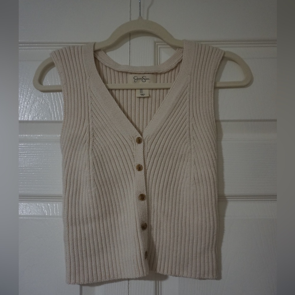 Jessica Simpson V-Neck Ribbed Sweater Vest - Cream